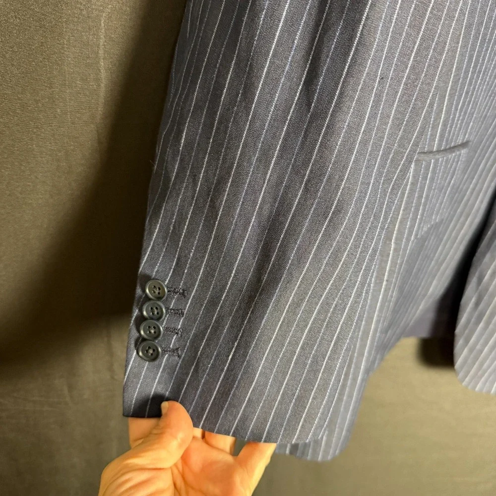 Faconnable Navy Pinstripe Wool Linen Blazer Sz 51 IT/41R Italy Summer - Picture 6 of 15